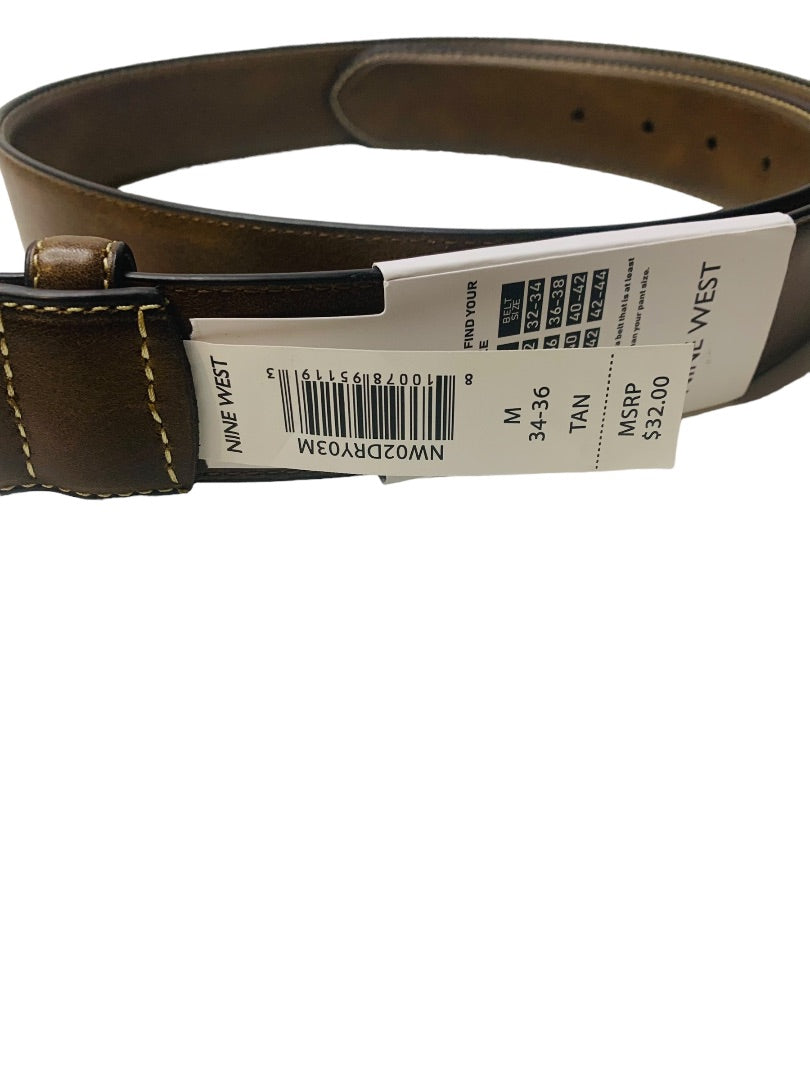 Medium 34-36 Nine West Mens New Tan Vegan Leather Belt Contrast Stich 1.25" Width