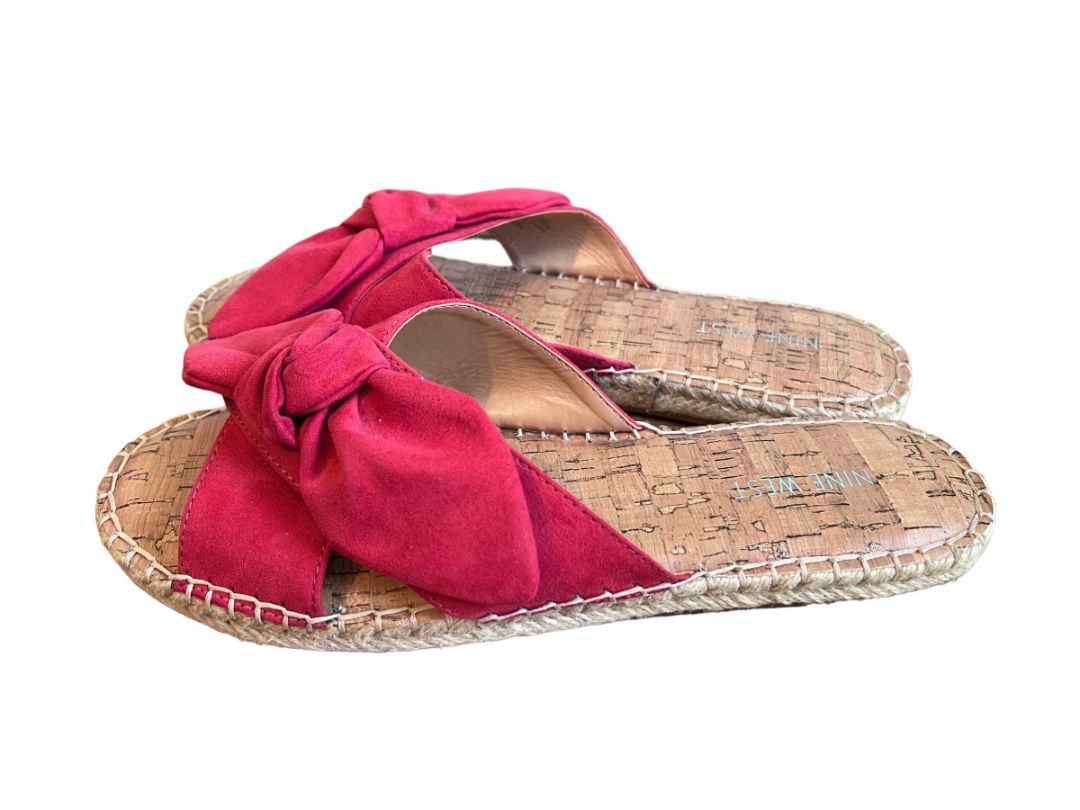 9.5 M Nine West Slide Sandals Women's Bellah Espadrille Bow Red
