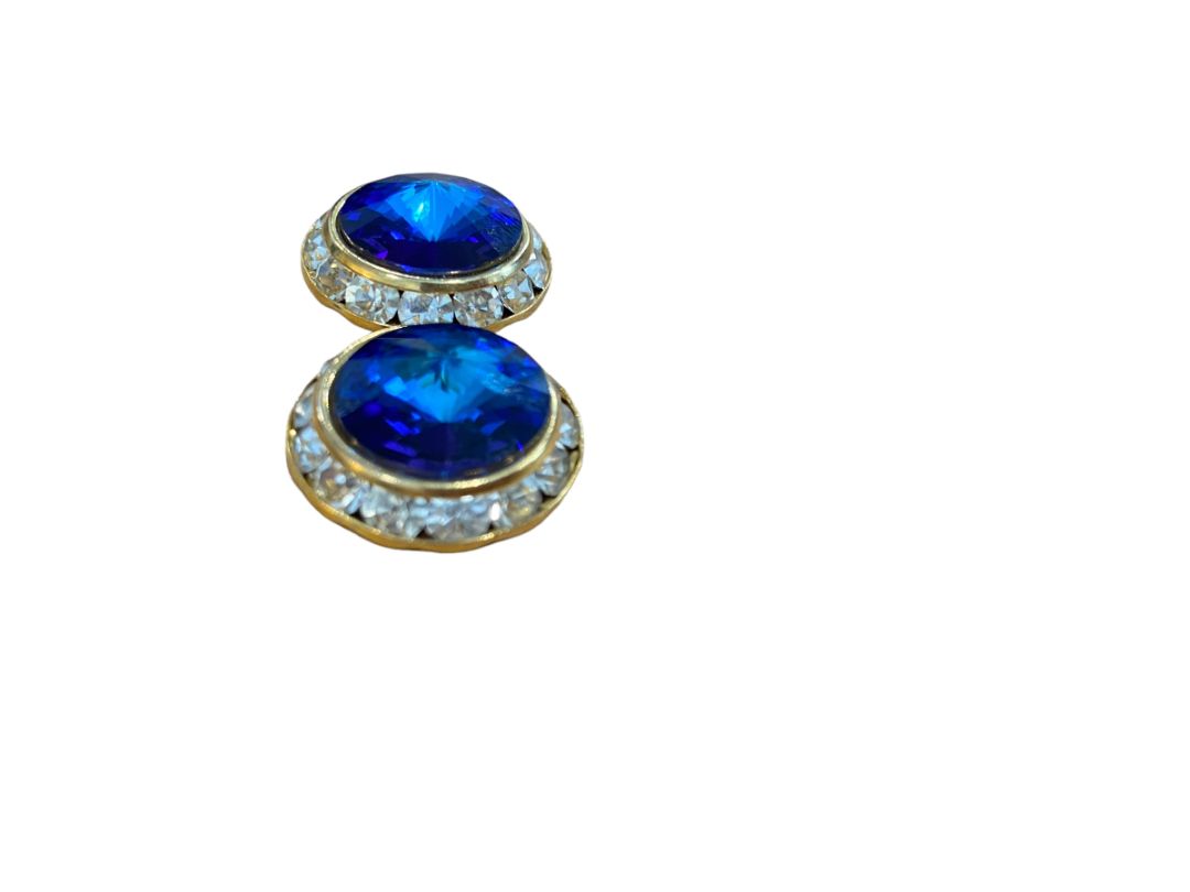 Elegant Blue Rhinestone Round Post Formalwear Earrings