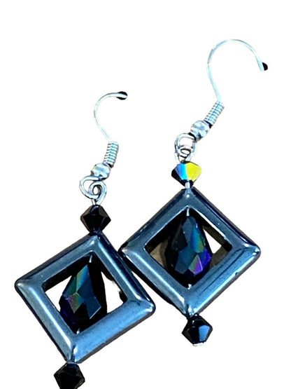 Aurora Borealis Dangle Geometric Shape Beaded Pierced Earrings