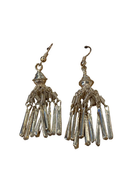 Bohemian Silvertone Dangle Tassel Pierced Earrings