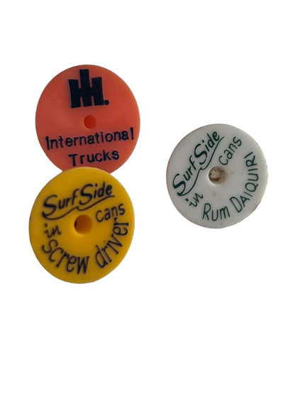 Vintage Rare Lot Of 3 Golf Ball Markers IH International Trucks 2 Surf Side Canned Drink Ads