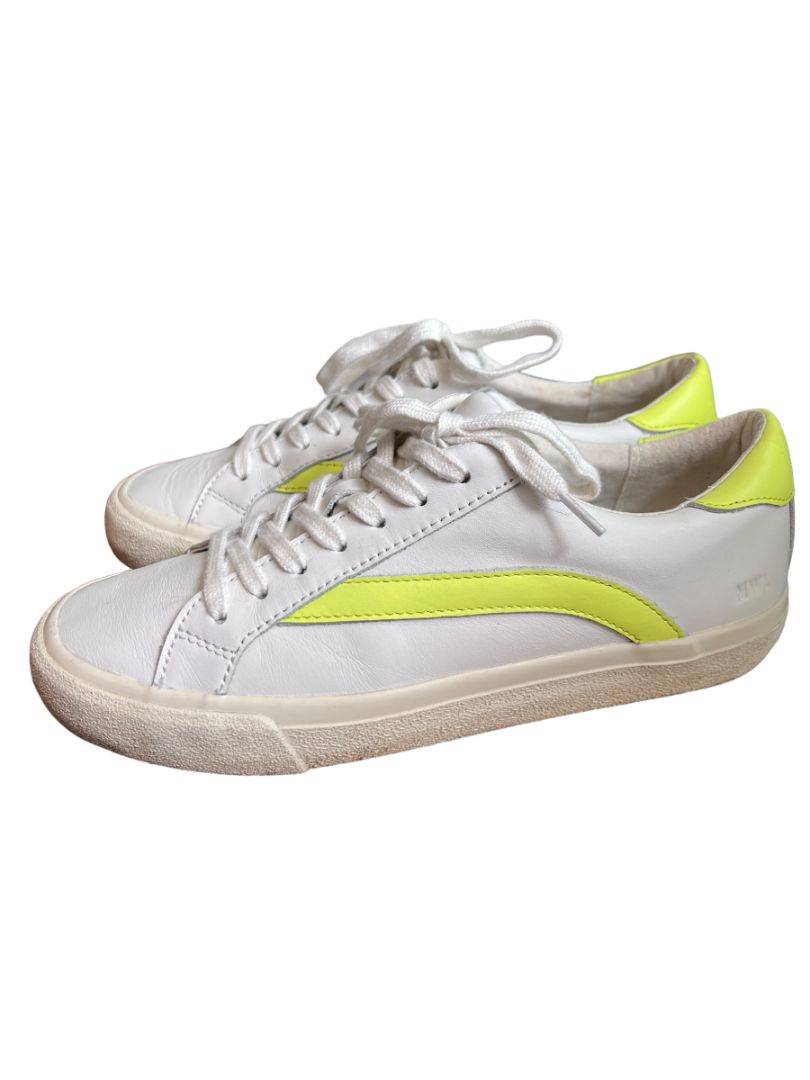 7.5 Madewell Sidewalk Neon Yellow White Sneakers Low Top Lace Up Leather