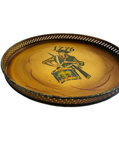 1776 Round Serving Tray Metal Painted Vintage