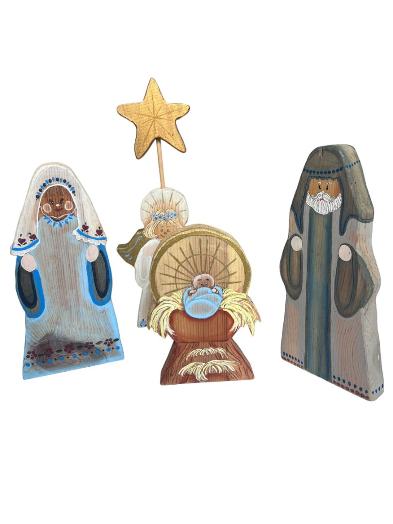 Christmas Nativity Handmade Painted Wooden Holiday Set Jesus