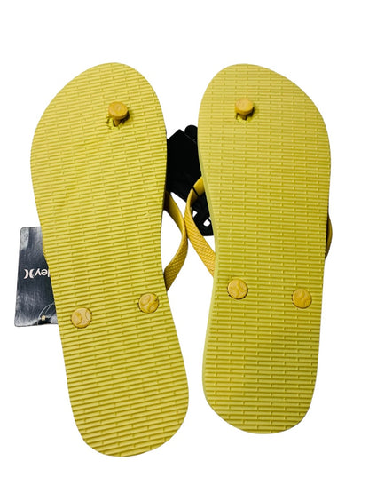 10M Hurley Womens New Animal Flip Flops Yellow Pink Cheetah Sunrise