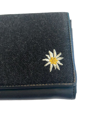 Original Tiroler Loden Black Daisy Wallet Wool Vegan Leather Austria