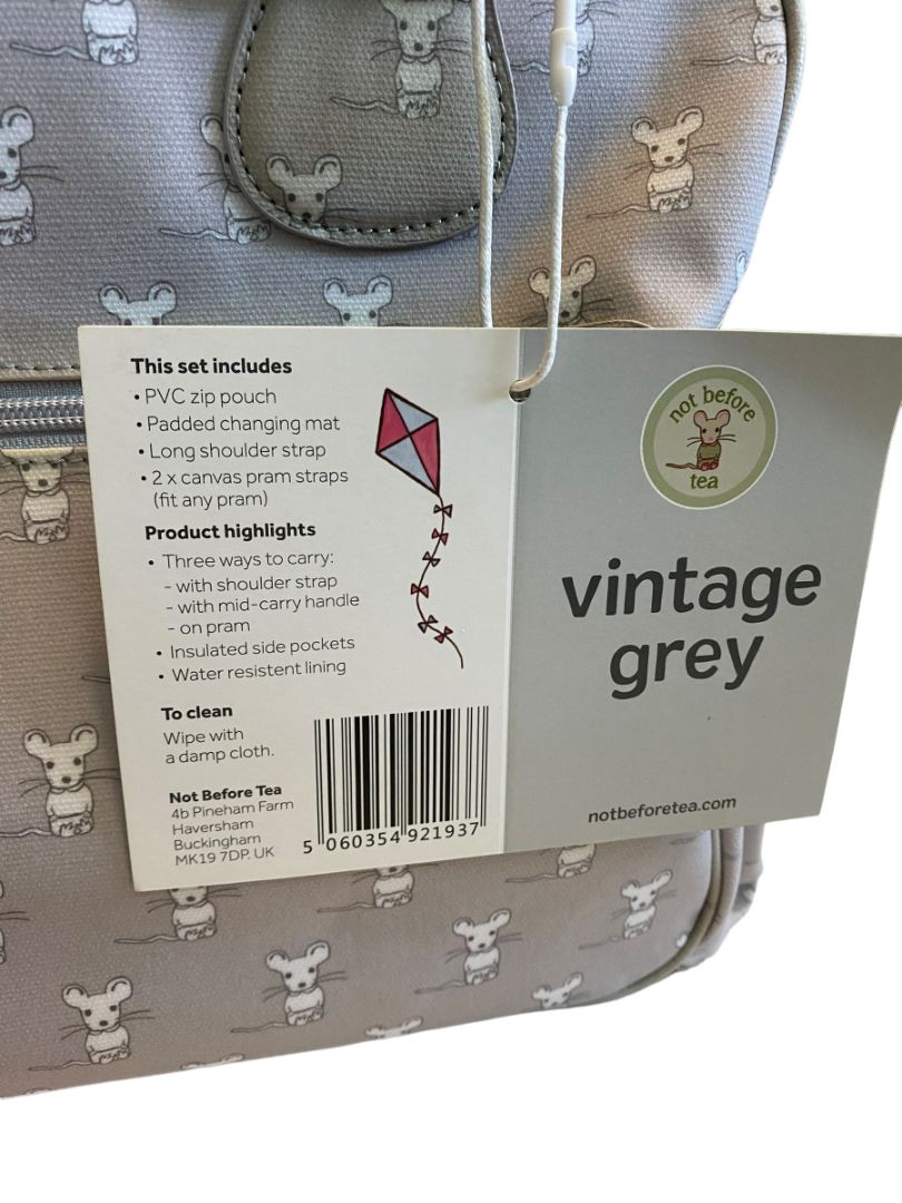 Not before tea Pip the Mouse Vintage Gray Diaper Bag NWT Display Piece