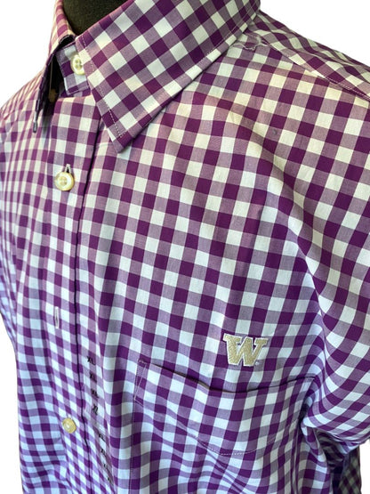 XL Washington Huskies Men's Button Down Gingham Shirt The W Collection NWT