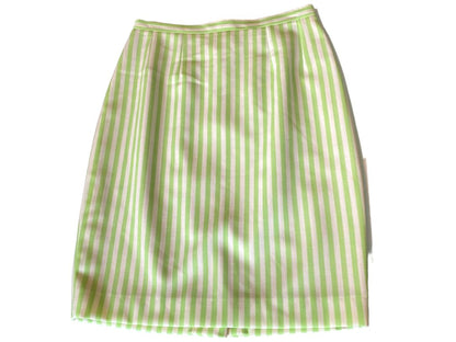 10 Guy Laroche Vintage Lime Green Striped Lined Skirt France