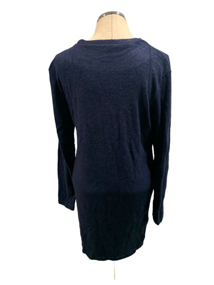 Small Womens Navy Blue Long Tunic Sweater New Side Zip Detail Silvertone