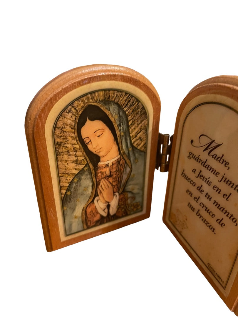 Our Lady of Guadalupe Morning Prayer Wooden Frame Hinge 4"h x 6"w