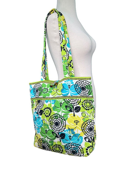 Vera Bradley Limes Up Green Large Floral Tote Bag Purse Toggle Closure