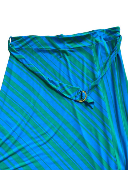 NWT XL Iman Turquoise Green Assymetric Belted Skirt