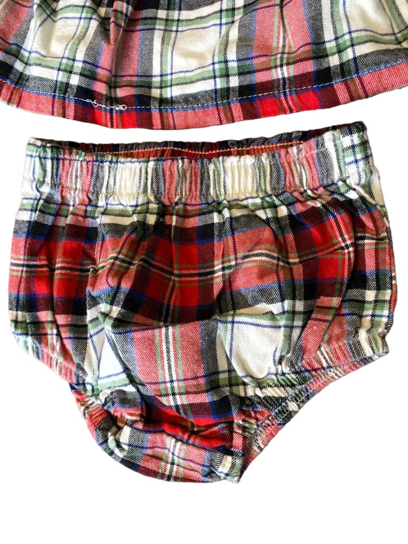 3-6 Month Cat & Jack Plaid Christmas Holiday Dress Set Diaper Cover Bloomers