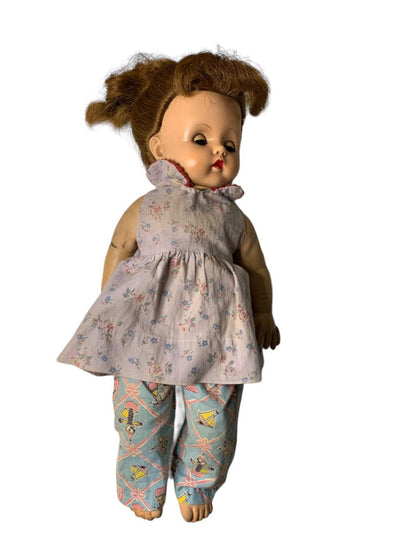 Vintage Rubbery Baby Doll Haunted Brunette Blue Open Close Eyes 15" Spooky