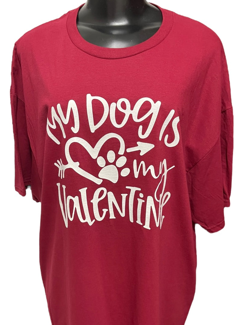 XL Fruit of the Loom HD Cotton My Dog Is My Valentine T-Shirt Red