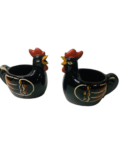 MidCentury Empress Japan Redware Rooster Creamer Sugar Set Black Pottery