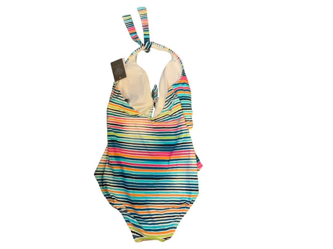 Size 10 Vince Camuto New Womens Striped Halter Style Swimsuit One Piece Swim Wear V29710