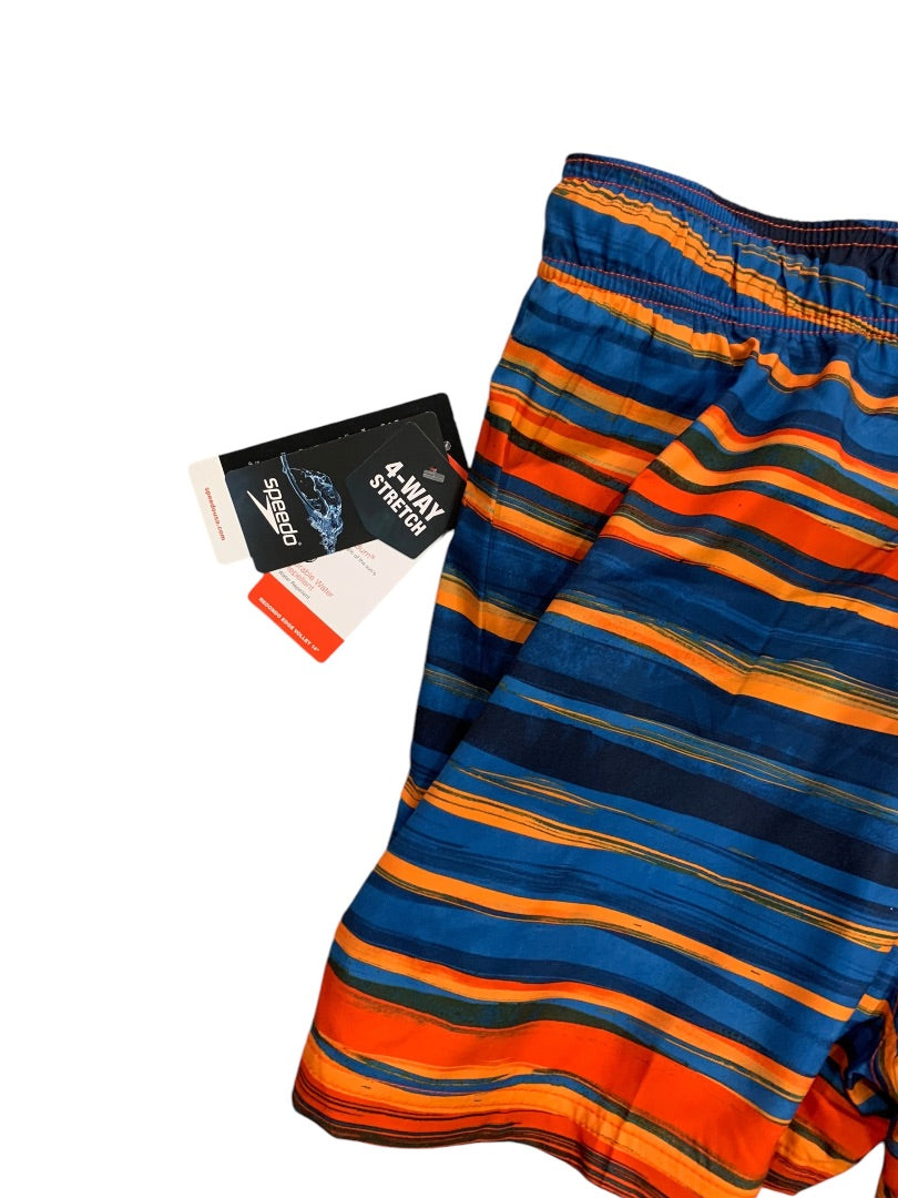 XXL Speedo Mens New Swim Trunks Orange China Blue Stripe Lined