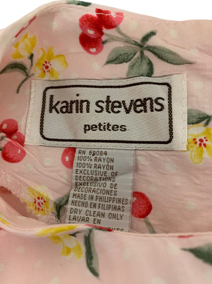 Size 10P Karen Stevens Petite Vintage 1990s Midi Dress Pink Cherry Print