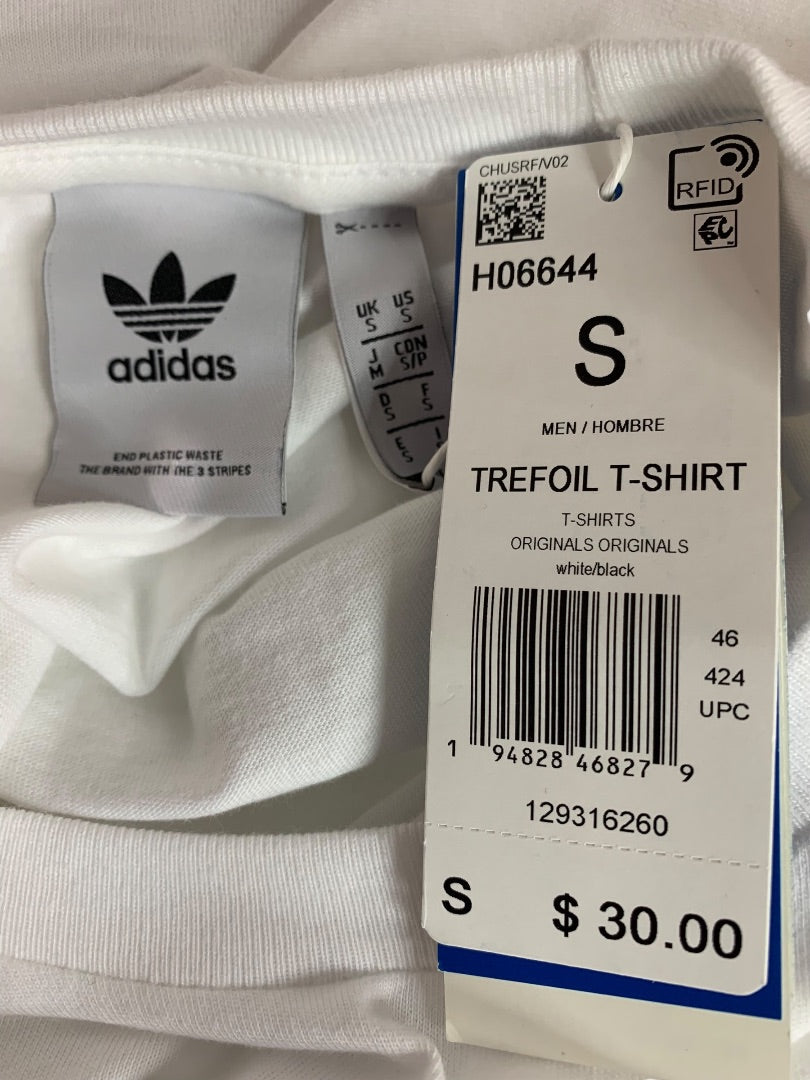 Small Adidas Mens White New Trefoil Tshirt White Black H0664