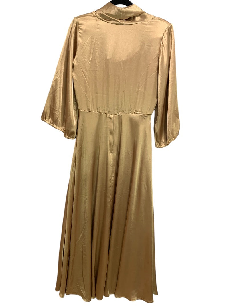 Medium Vintage 1970s Draped Gold Silky Gown Handmade Cowl Neck Dress Flawed