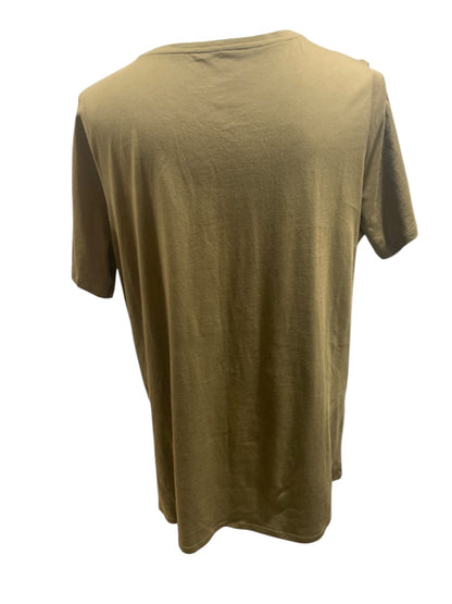 1X Preswick & Moore Womens New Satin Ruffle Front Tshirt Olive Green