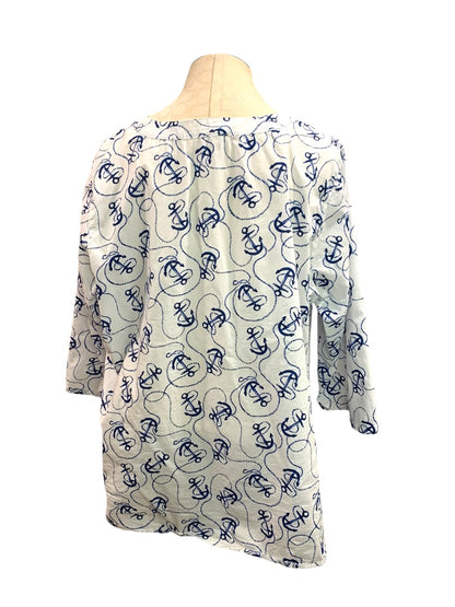 2X Talbots Womens Popover Lightweight Blouse Shirt Anchor Print