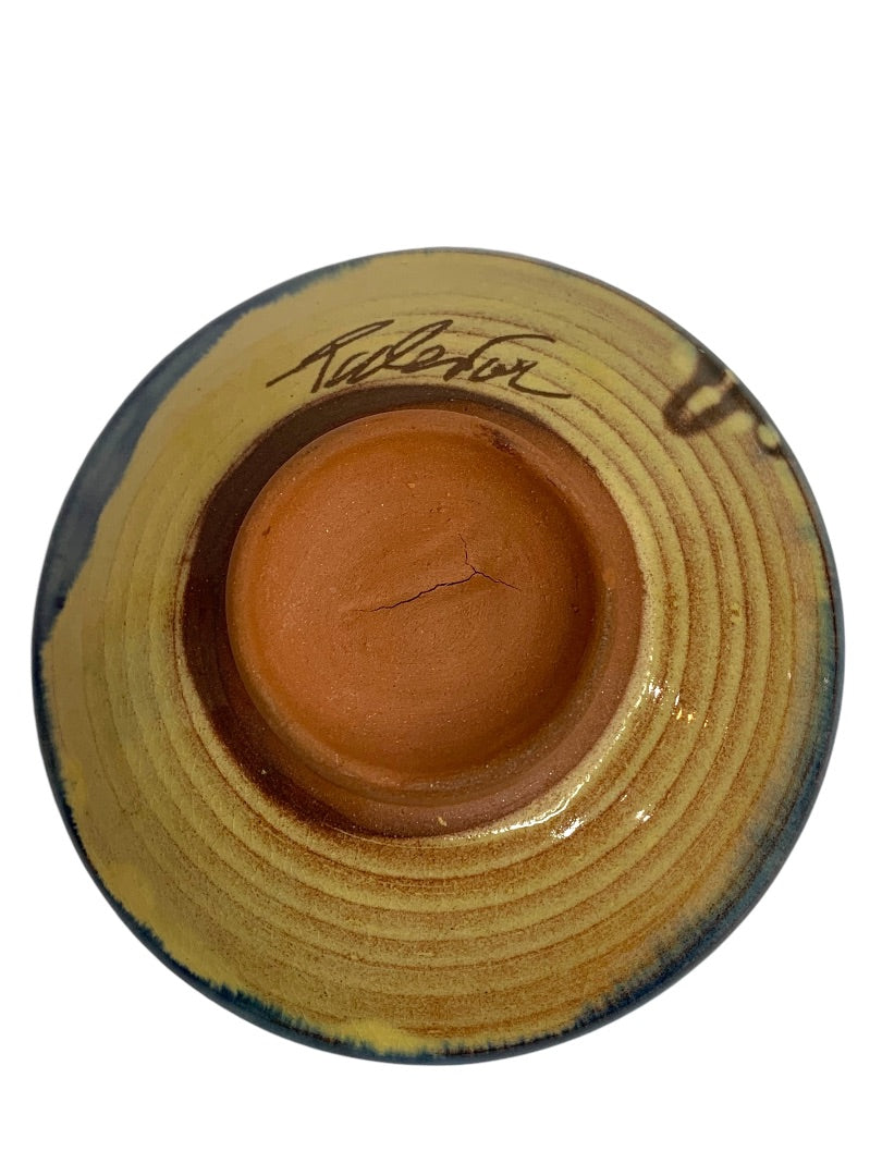 Signed Art Pottery Bowl 6 Inch Pedestal Bowl Vintage Abstract