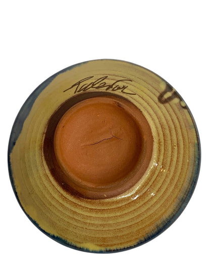 Signed Art Pottery Bowl 6 Inch Pedestal Bowl Vintage Abstract
