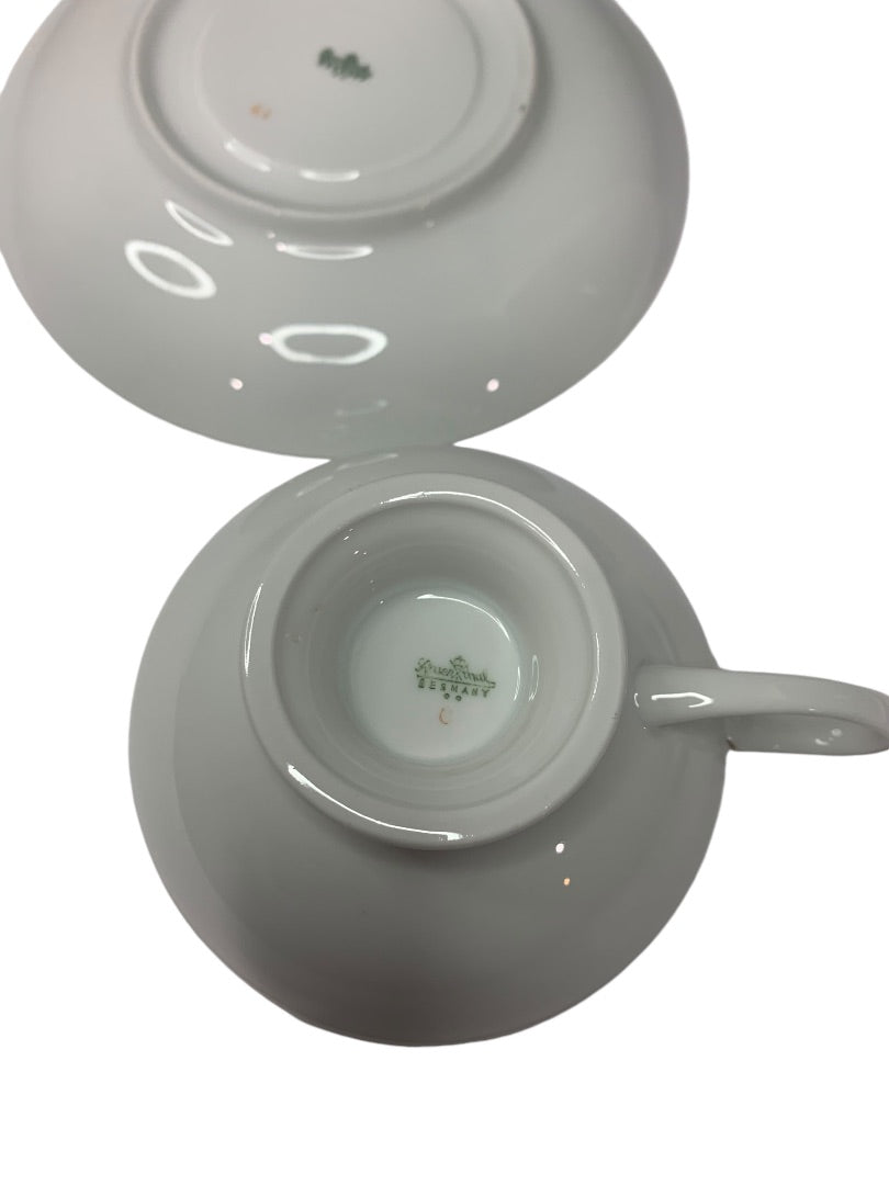 Rosenthal Germany White Velvet Footed Teacup and Saucer Gold Trim