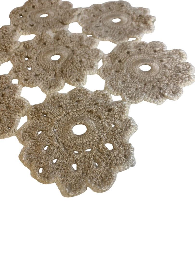 Vintage Crocheted Doily Pieced Pattern Beige Ivory Trim 11.5 Inches