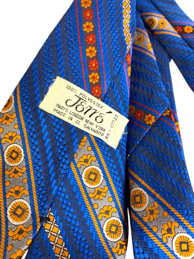 Vintage 1970s Mens Necktie Tie Retro Blue Orange Polyester Jerre