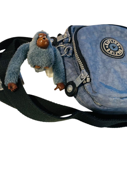 Blue Kipling with Monkey 3 Section Crossbody Bag  Zipper Blue