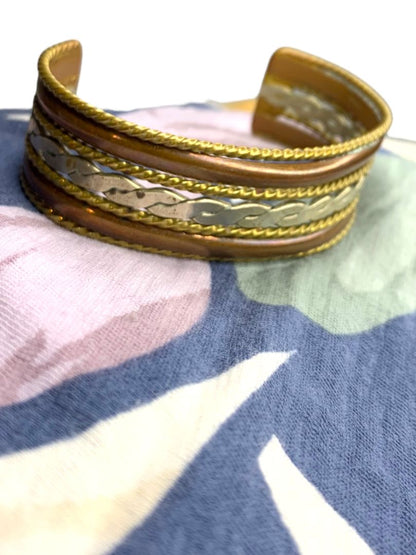 Mixed Metals Open Bangle Cuff Bracelet Textured