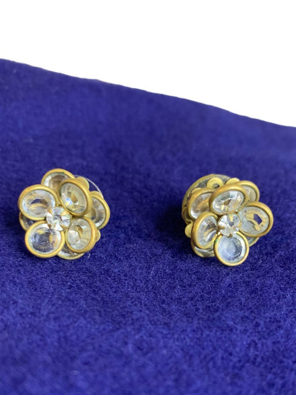 Antiqued Goldtone Faceted Glass Flower Earrings Stud Pierced Post