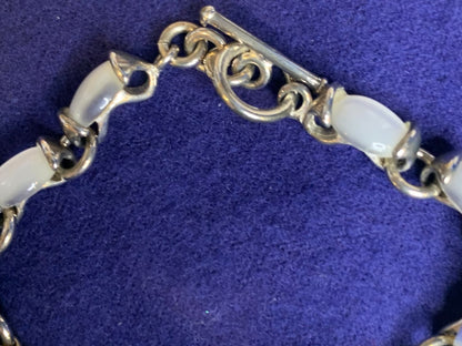 Silvertone and White Stone Bracelet Toggle Clasp 7.5 Inch