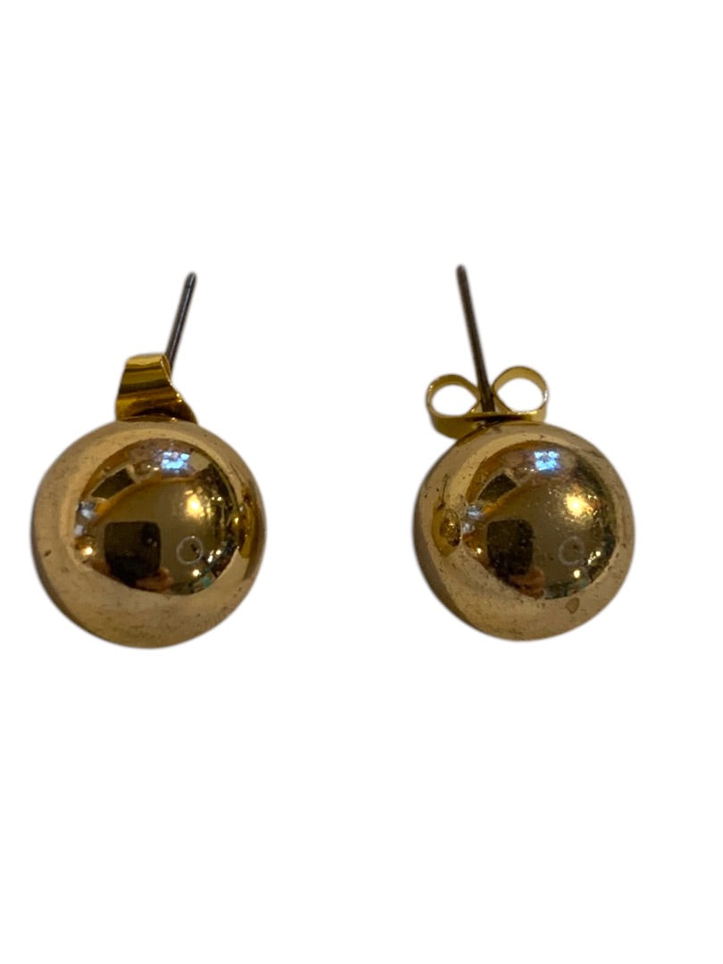 Goldtone Post Pierced Stud Earrings 12mm Ball Round Sphere