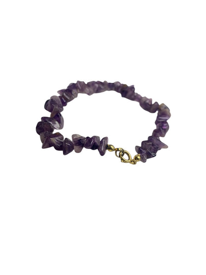 Beaded Chip Stone Amethyst Bracelet 8 Inch Spring Clasp