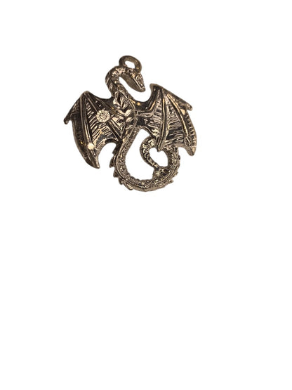 Silvertone Lightweight Plastic Dragon Pendant for Necklace 1.75"