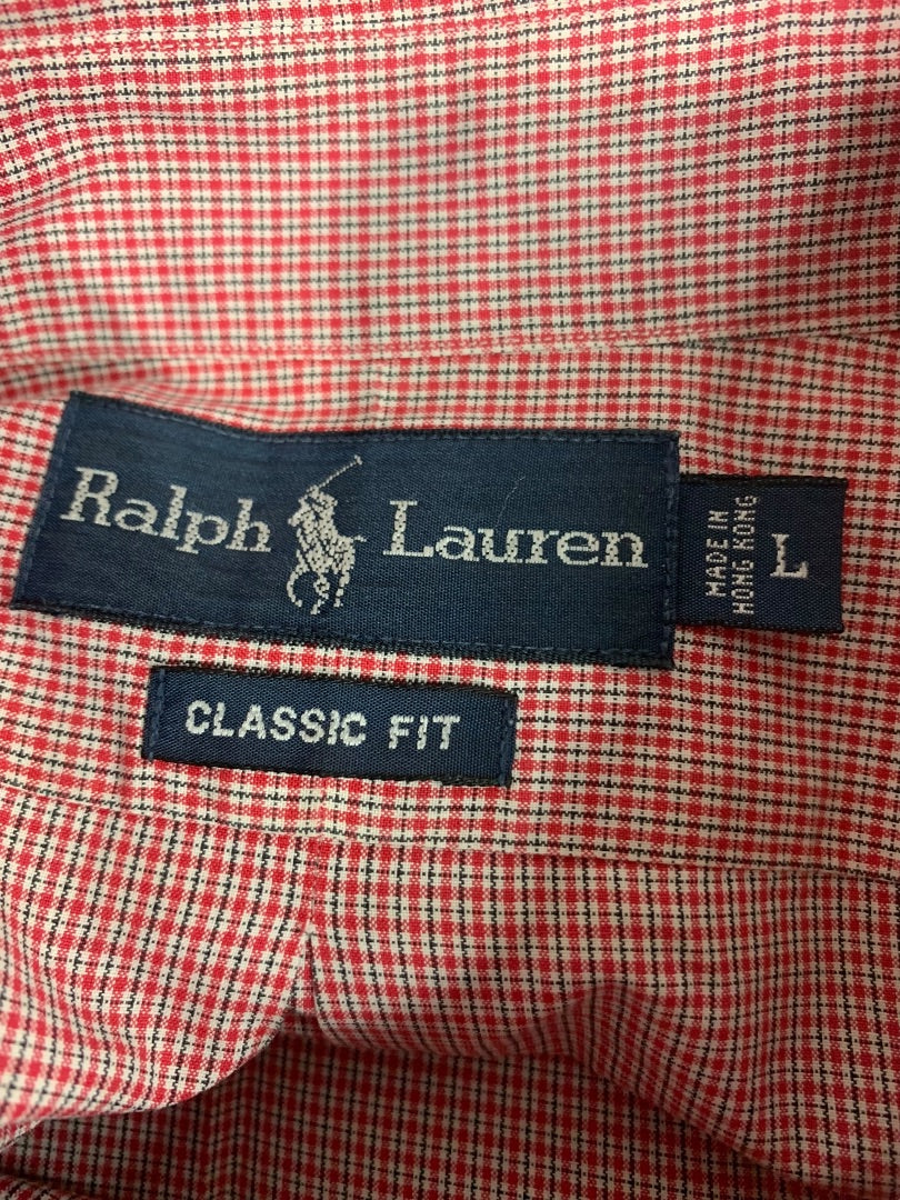 Large Ralph Lauren Mens Classic Fit Button Down Shirt Short Sleeve Red Plaid