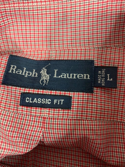 Large Ralph Lauren Mens Classic Fit Button Down Shirt Short Sleeve Red Plaid