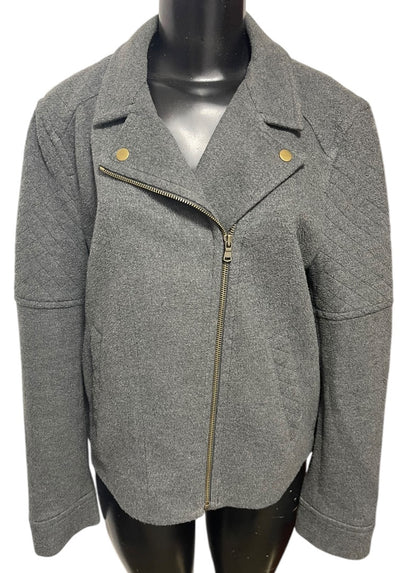 Large LOFT Womens Gray Moto Style Jacket Lined Cotton Blend