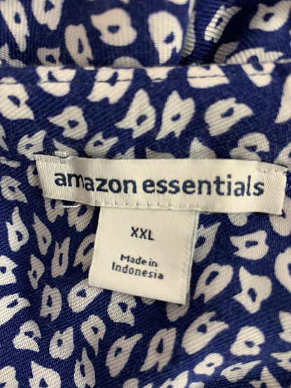 XXL Amazon Essentials Blue White Print Womens Blouse Pullover