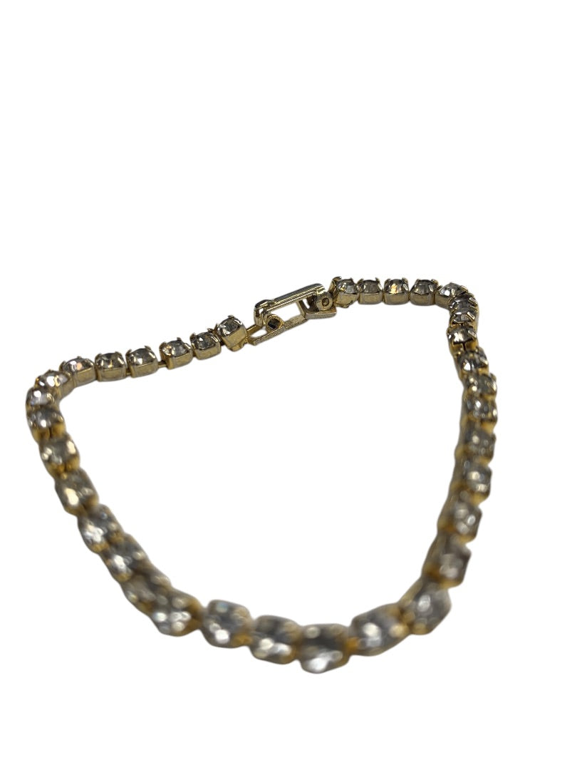 Vintage Tennis Bracelet Rhinestone Goldtone 6.5 Inch Foldover Clasp