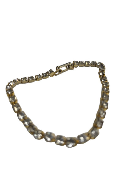 Vintage Tennis Bracelet Rhinestone Goldtone 6.5 Inch Foldover Clasp