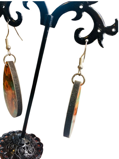 Highland Cow Floral Hook Pierced Earrings Lightweight Double Sided 2.4" Drop