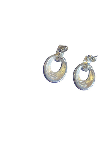 Signed Napier Post Pierced Earrings Doorknocker Silvertone Rhinestone