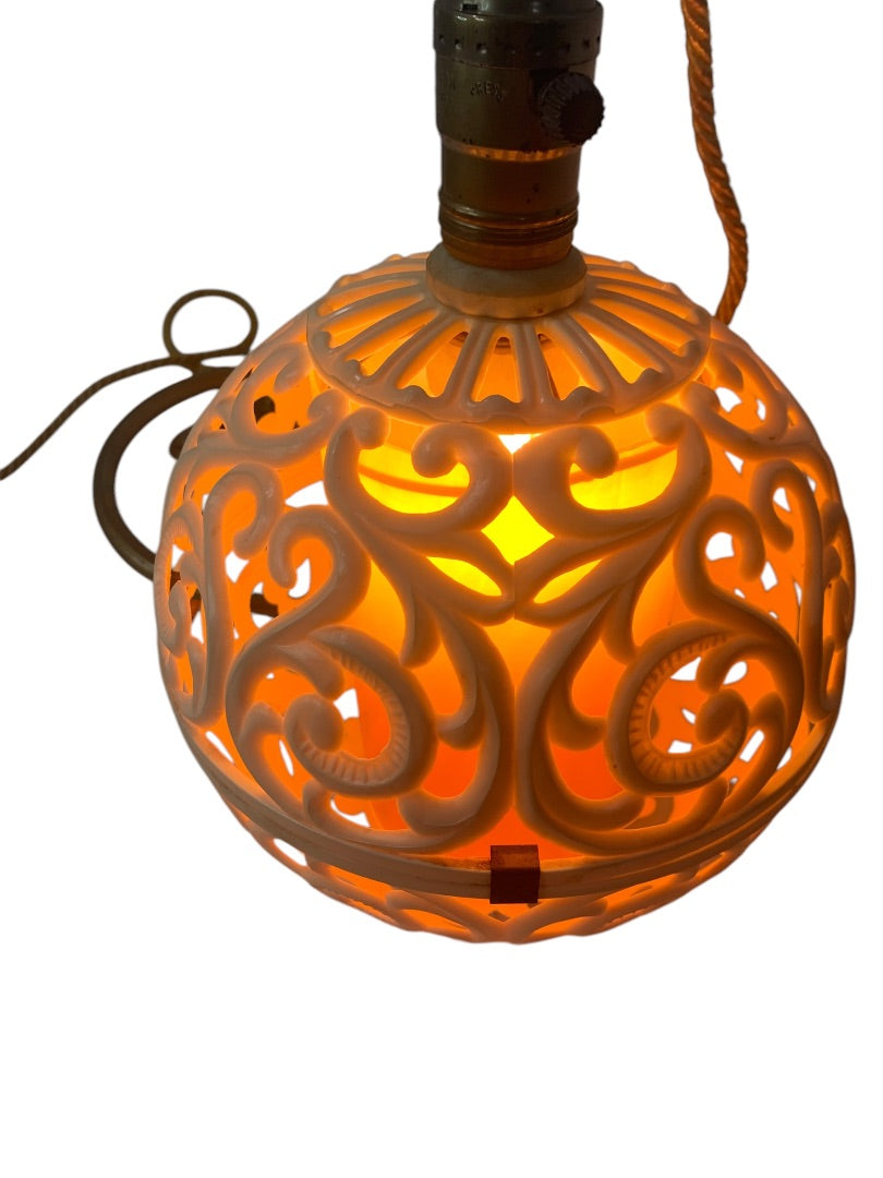 Hard Plastic MidCentury Light Fixture Hanging Plug in Working